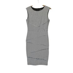 White House Black Market Parisian Striped Dress Size 10 Minimal Luxe Work Chic